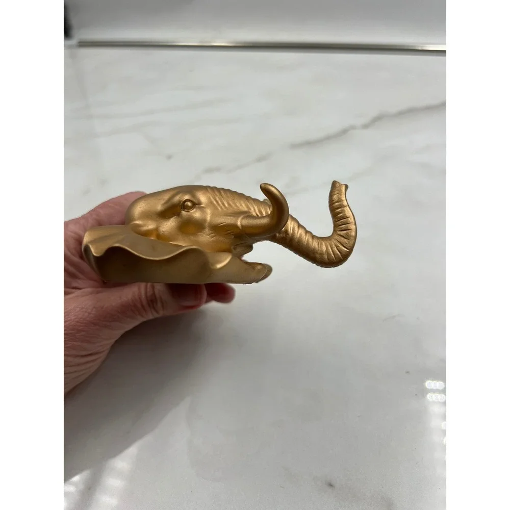 Gold Elephant Head Wall Hook Resin Metallic Safari Decor Key Holder 4 Inch